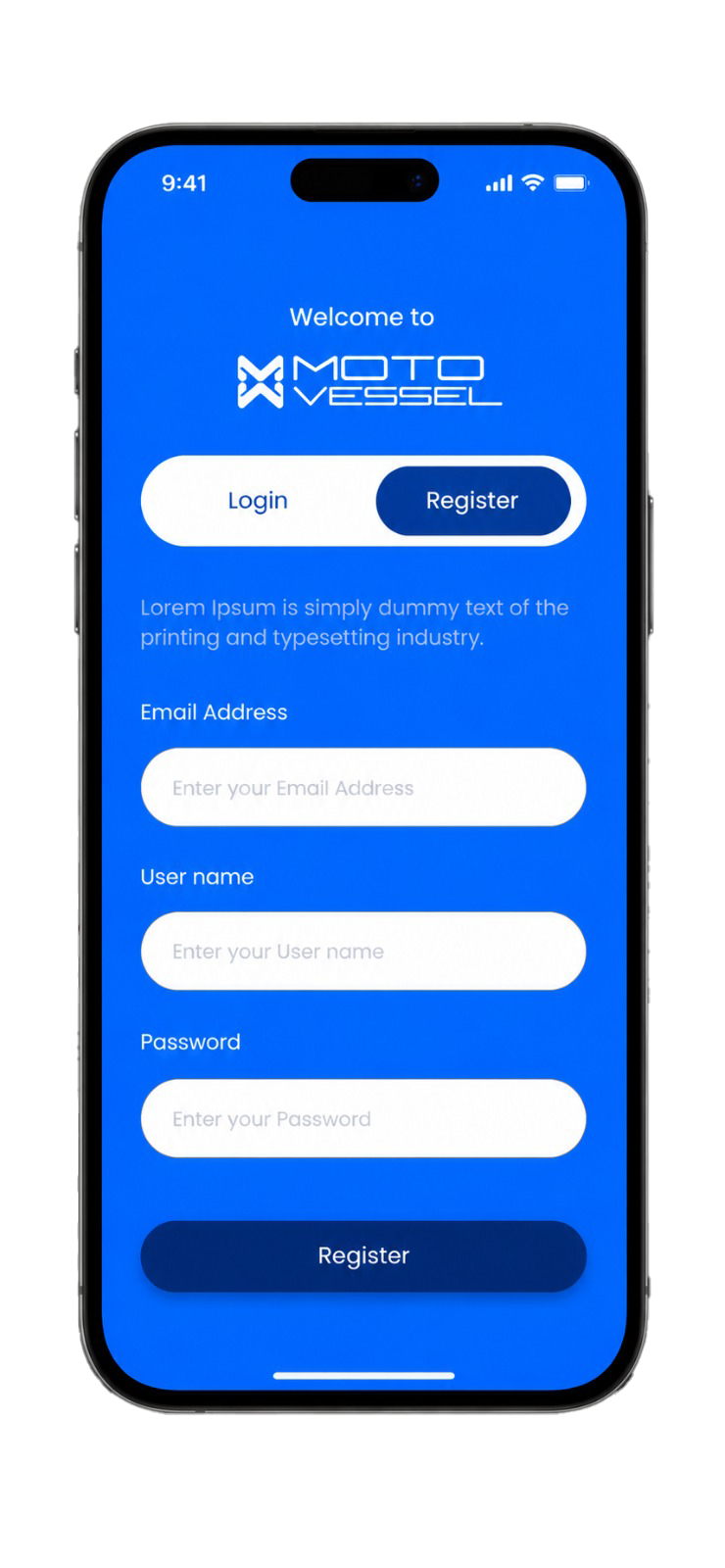 MotoVessel app sign-in screen