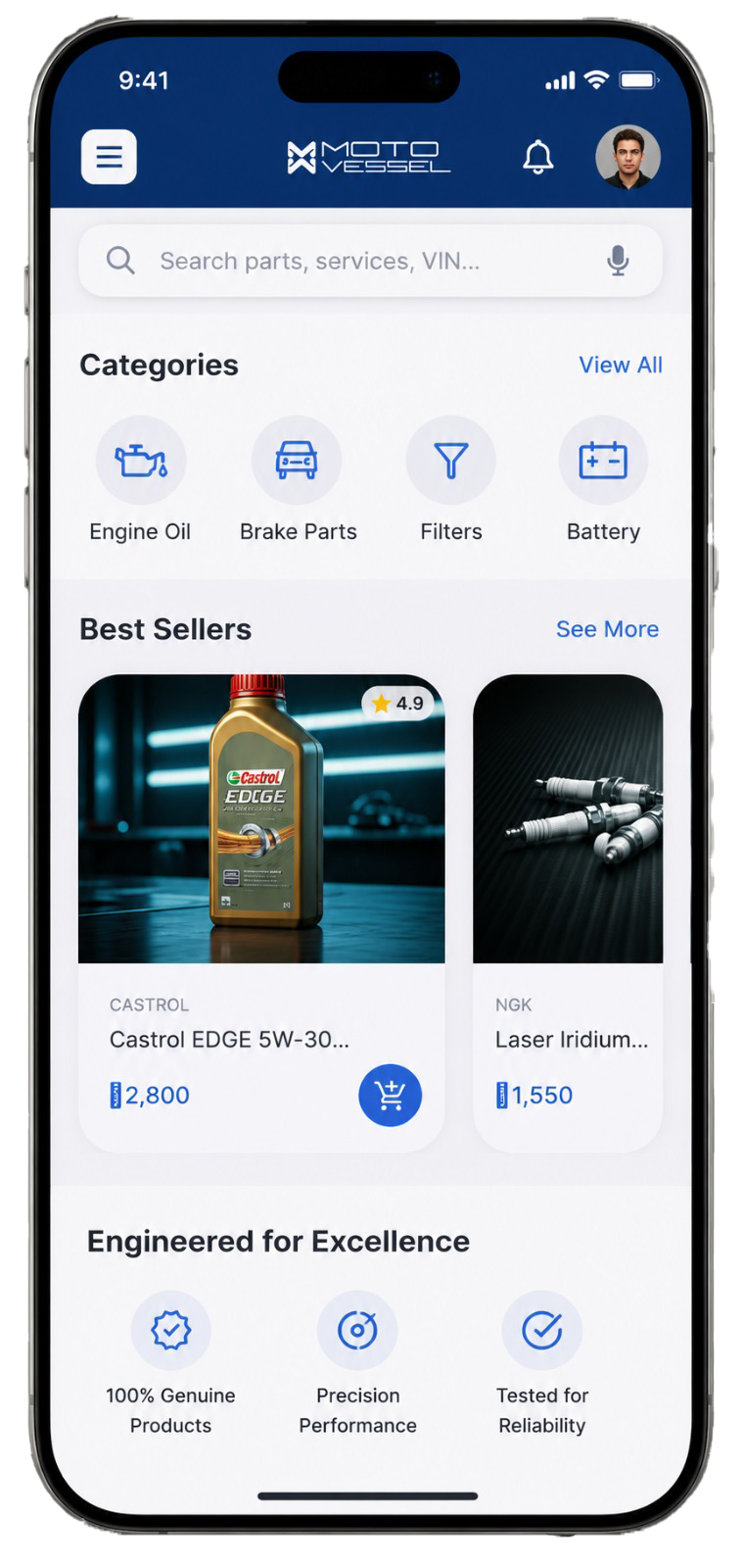 MotoVessel app home screen